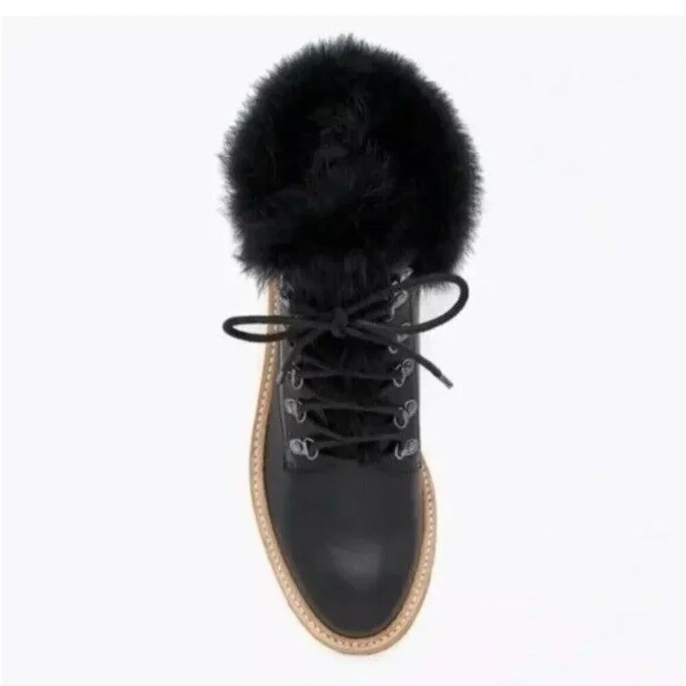 BOTKIER Winter Hiking Boots Faux Fur Collar Black Leather